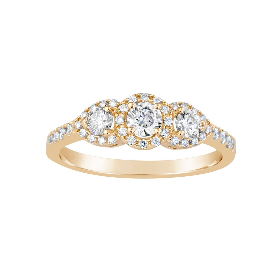 9ct Yellow Gold Diamond Set Halo Trilogy Ring