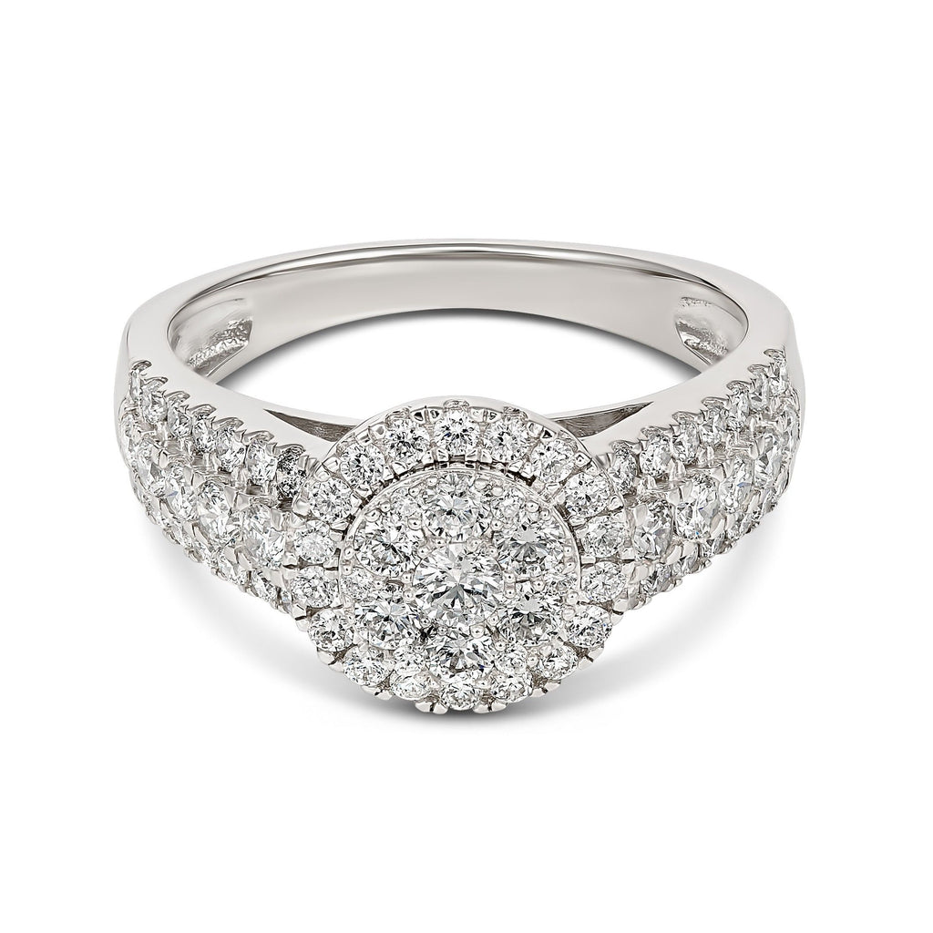 9ct White Gold 1 Carat Of Diamonds Double Halo Ring