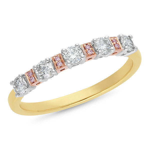 9ct Yellow And White Gold Pink Caviar Ring