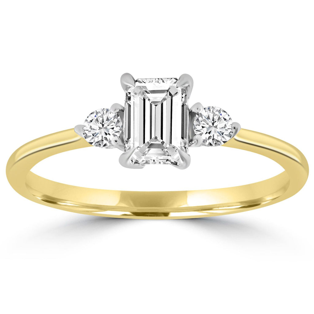 9ct Yellow Gold Emerald Cut Diamond Engagement Ring