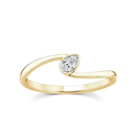 9ct Yellow Gold Lab Grown Pear Offset Diamond Ring