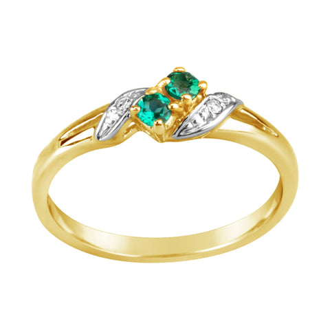Created Emerald and Diamond Set Ring
