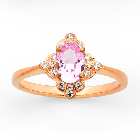 9ct Yellow Gold Pink Sapphire and Diamond Dress Ring