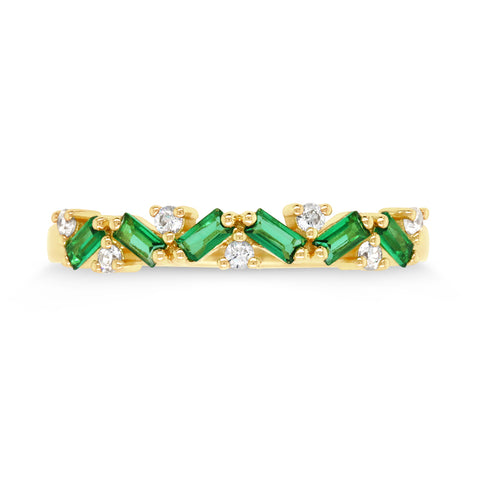 9ct Yellow Gold Diamond And Baguette Cut Emerald Ring