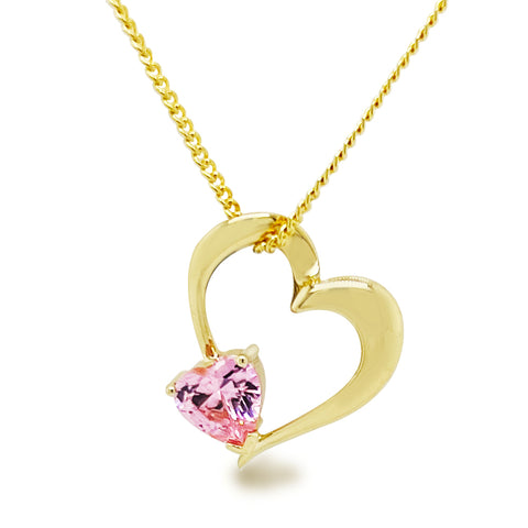 9ct Yellow Gold Heart Pendant With Pink Cubic Zirconia