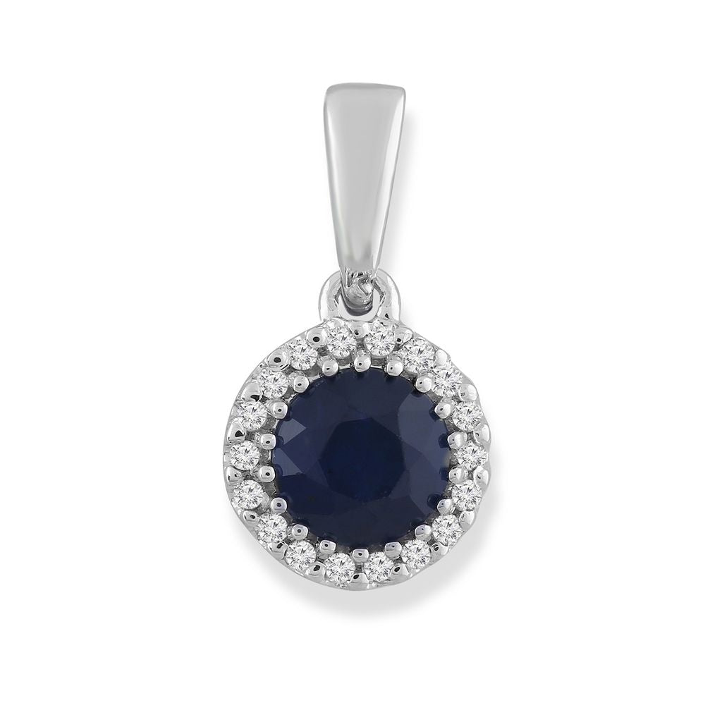 9Ct White Gold Diamond And Sapphire Pendant