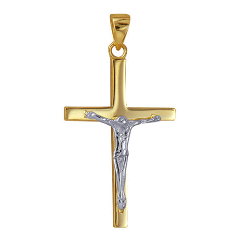 9ct Two Tone Rhodium Plated Small Crucifex
