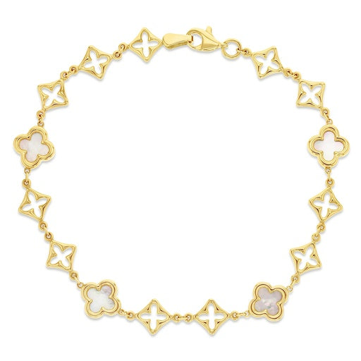 9ct Yellow Gold Multi Clover Mother of Pearl Bracelet