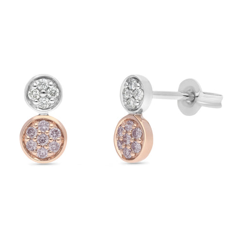 9ct Rose and White Gold Pink Caviar Diamond Earrings