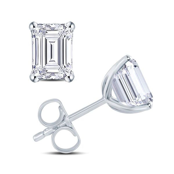 18ct White Gold 1.00ct Emerald Cut Lab Grown Diamond Studs