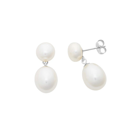 Sterling Silver Freshwater Pearl Double Layered Stud Earrings