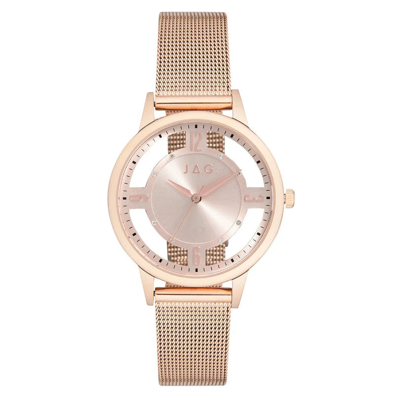 Ladies Jag "Como" Rose Gold Plated Dress Ring With Clear Dial