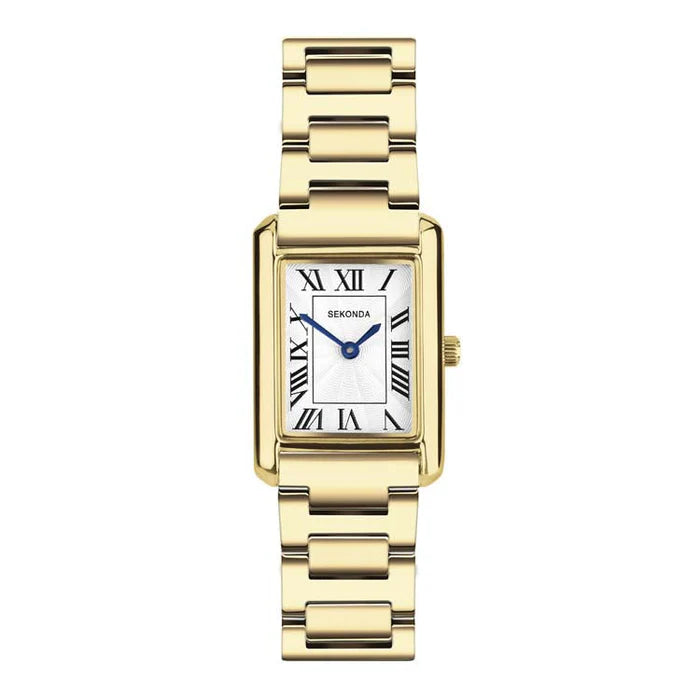 Sekonda Ladies "Colette" White Rectangle Dial With Gold Plated Case