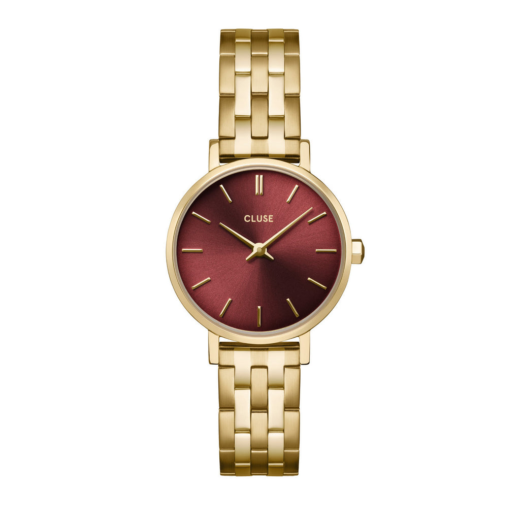 Boho Chic Petite Dark berry gold link watch