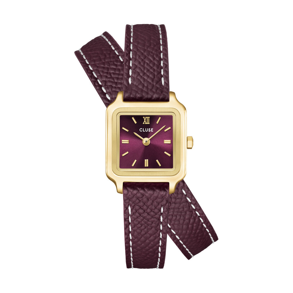 Gracieuse Mini Watch Double Leather, Wine, Gold Colour