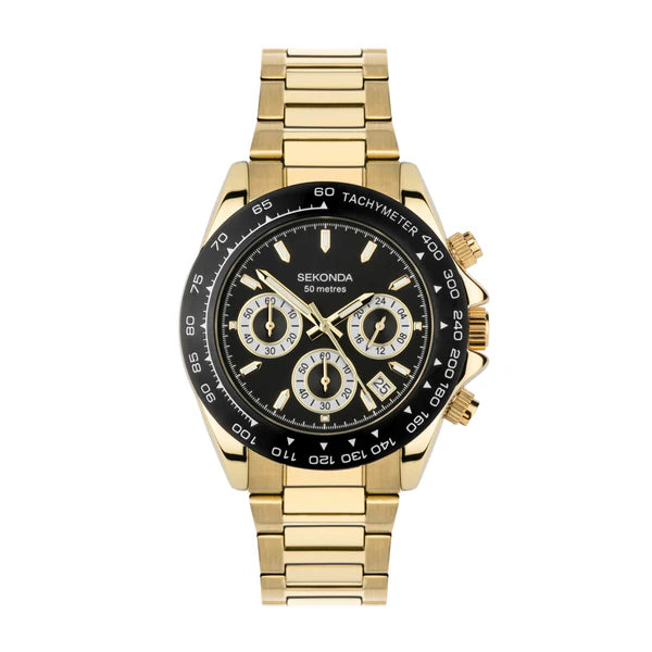 Mens Sekonda Gold Plated Watch With Dlack Dial