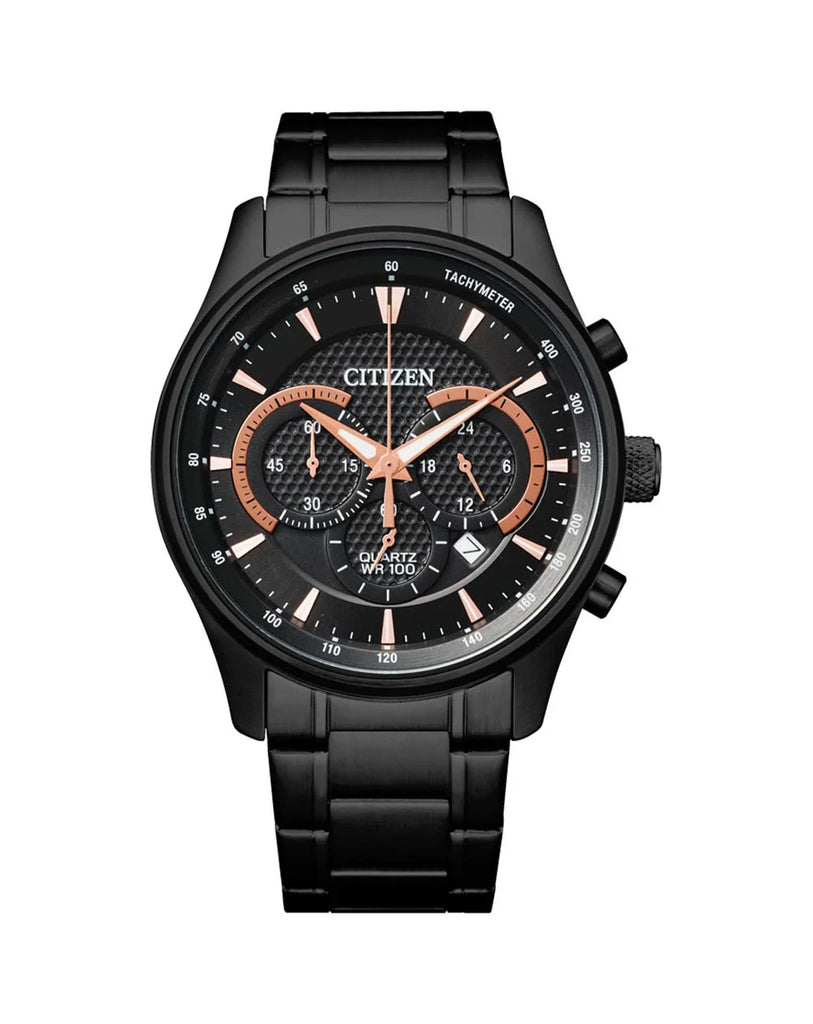 Mens Citizen Chronograph Watch With Black Stainless Steel Case