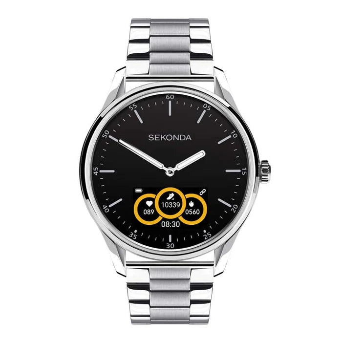 Sekonda Mens Hybrid Smart Watch With Black Dial And Stainless Steel Case