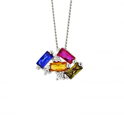 Sterling Silver Gold Plated Pendant With Muliti-Coloured Round And Baguette Cubic Zirconias