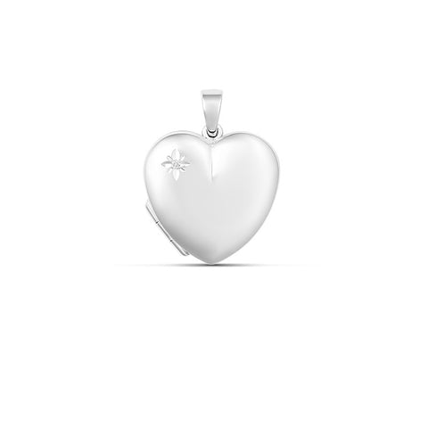 Sterling Silver Heart Locket Set With Cubic Zirconia