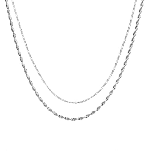 Sterling silver tiered double necklace – singapore twist and figaro chain
