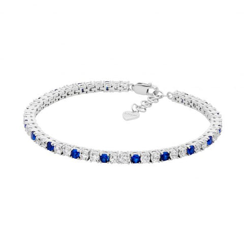 Sterling Silver Tennis Bracelet With Dark Blue And White Cubic Zirconias