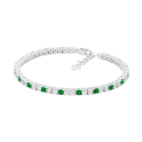 Sterling Silver Tennis Bracelet With Green And White Cubic Zirconias