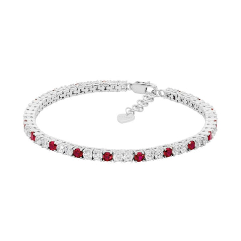 Sterling Silver Tennis Bracelet With Red And White Cubic Zirconias