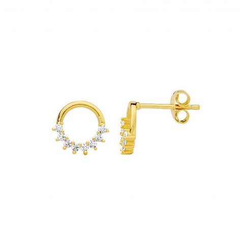 Sterling Silver Gold Plated Open Circle Stud Earrings With Cubic Zirconias