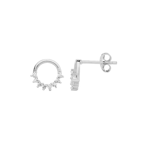 Sterling Silver Open Circle Stud Earrings With Cubic Zirconias