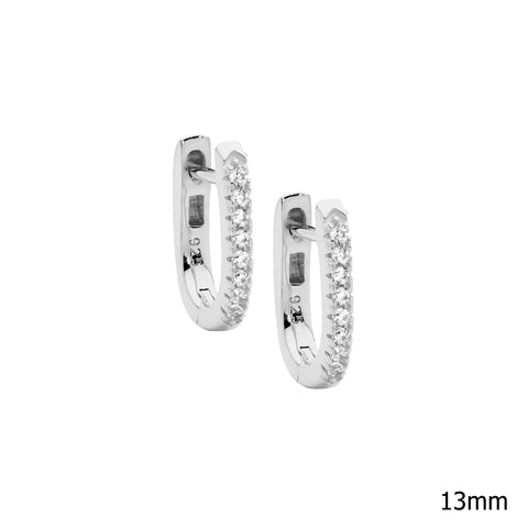 Sterling Silver 13Mm Oval Huggie Earrings With Cubic Zirconia