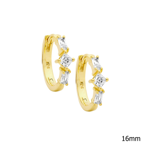 Sterling Silver Gold Plated Cubic Zirconia Huggies