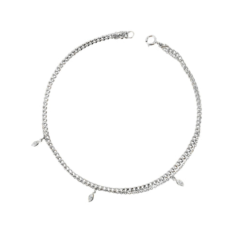 Sterling Silver Layered Anklet With Multi Cubic Zirconia Hanging Charms