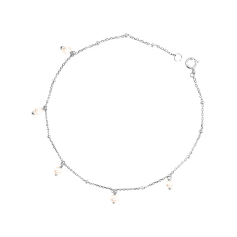 Sterling Silver Petite Chain Anklet With Hanging Pearls
