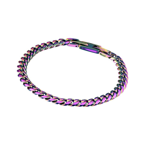 Blaze Stainless Steel Shiny Rainbow Finish Cuban Link Bracelet