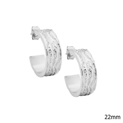 Stainless Steel Wave Feature Hoop Earrings
