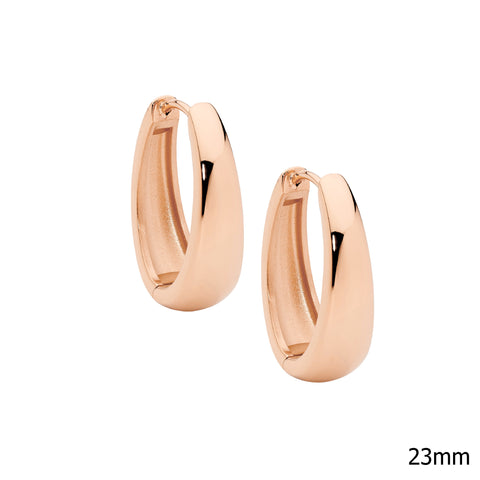 Stainless Steel Rose Gold Plated Elongated Hoop Earrings