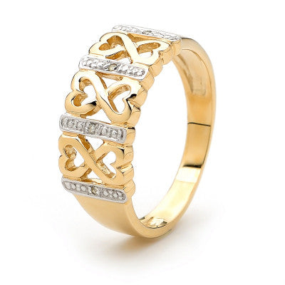 9ct Yellow Gold Romantic Hearts Diamond Ring