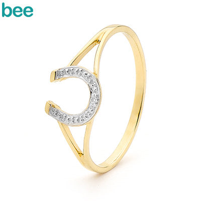 9ct Yellow Gold Diamond Set Horseshoe Ring