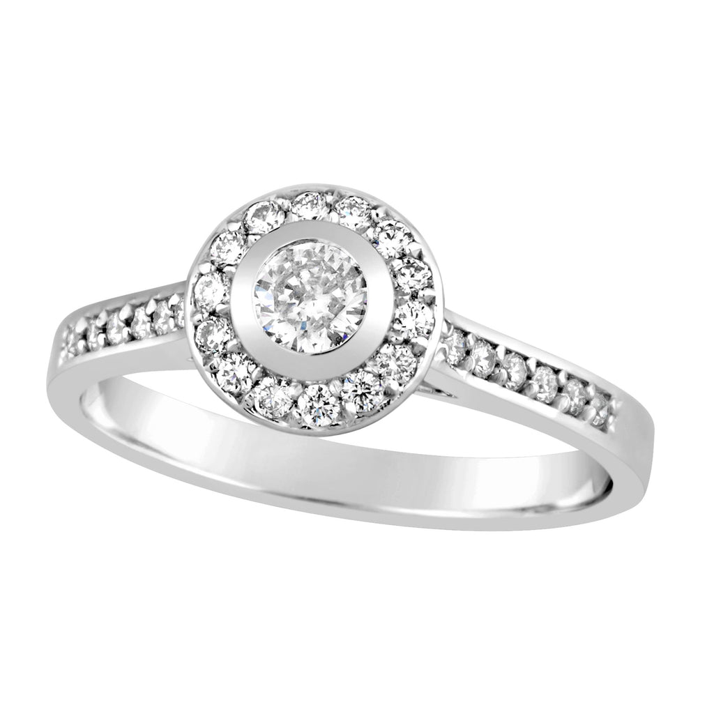 9ct White Gold Diamond Halo Engagement Ring
