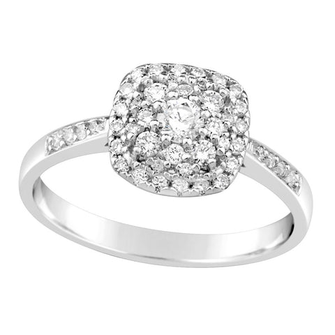 9ct White Gold Diamond Double Halo Engagement Ring