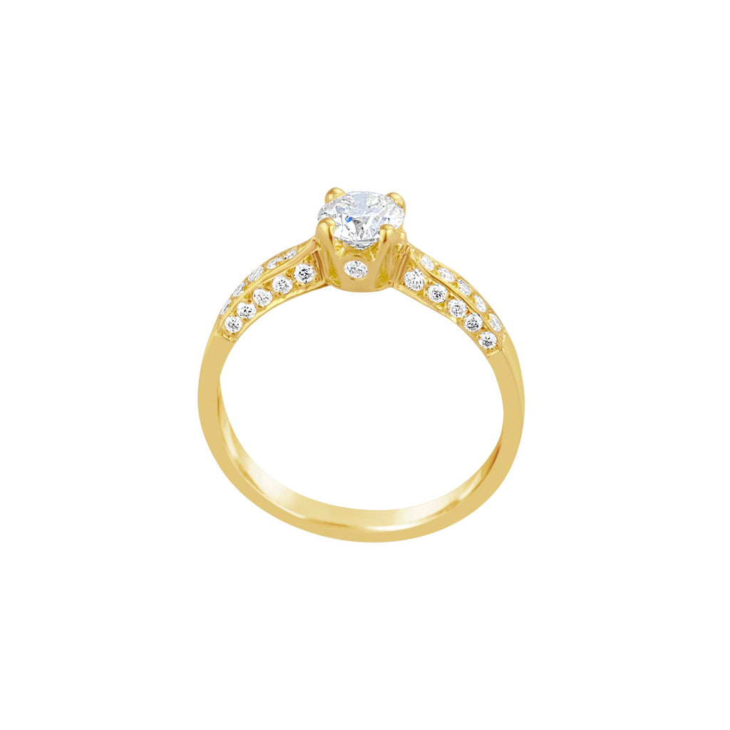 18ct Yellow Gold Diamond Solitaire With Pave Set Shoulders