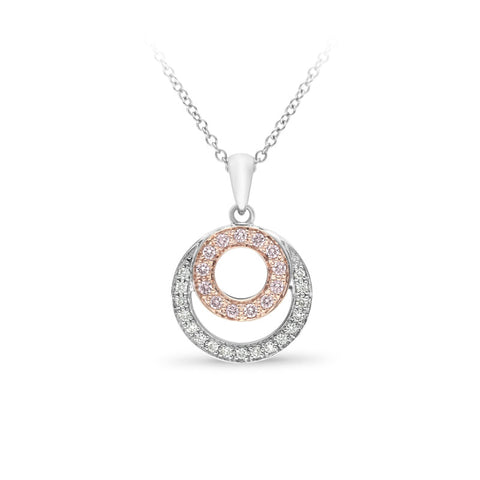 9ct White Gold Pink Caviar Double Circle Pendant