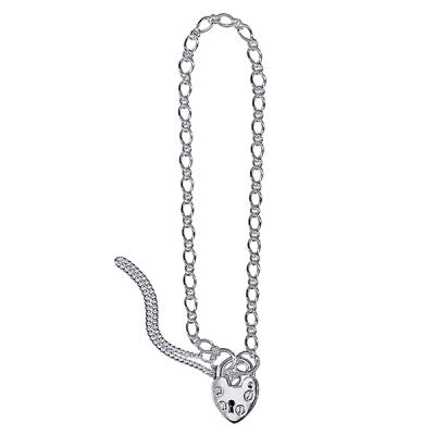 Sterling Silver Oval Figaro 16.5cm Baby Padlock Bracelet