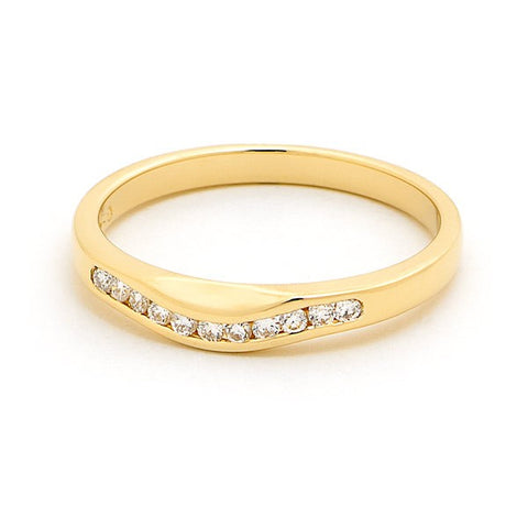 9ct Yellow Gold Diamond Curved Wedding Ring