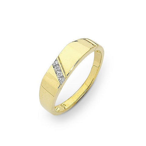 9ct Yellow Gold Diamond Set Gents Ring