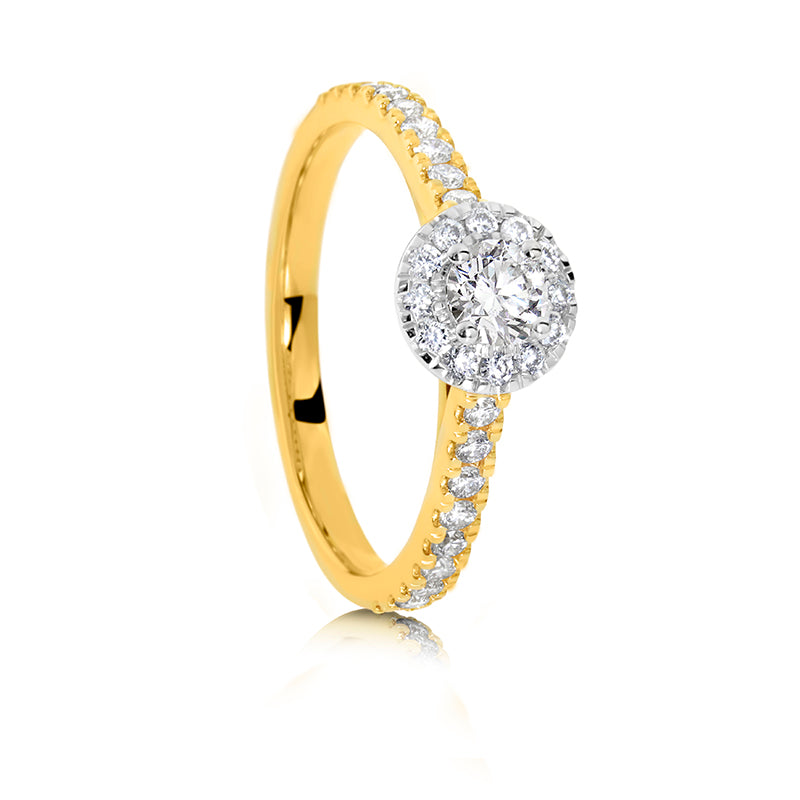 18ct Yellow Gold Diamond Halo Engagement Ring