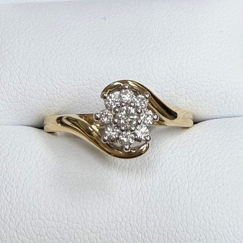 9ct Yellow/White Gold Diamond Set Flower Cluster Ring