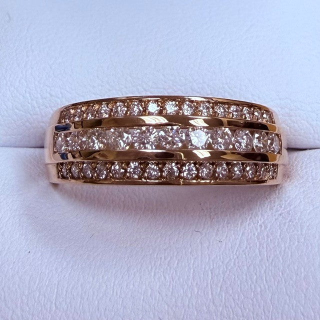 9ct Rose Gold Triple Row Pave Set Diamond Ring