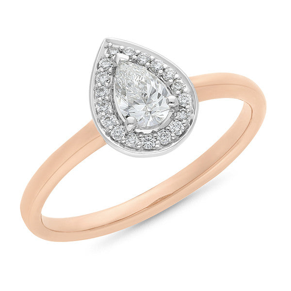 18ct Rose/White Gold Halo Diamond Engagement Ring